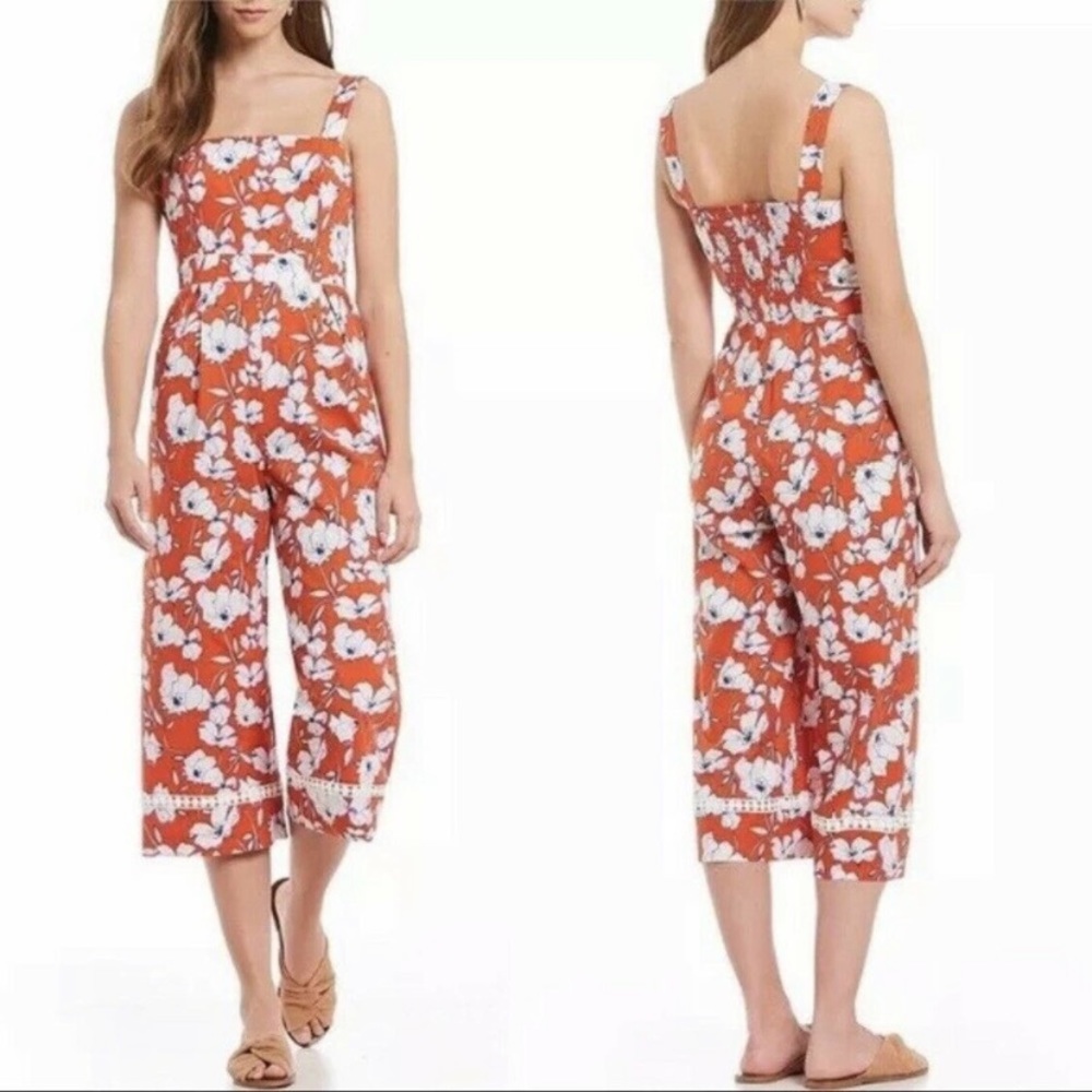 Nwt ELIZA J Poppy Floral Romper Jumpsuit Cropped Wide Leg Pant Womens Size 14